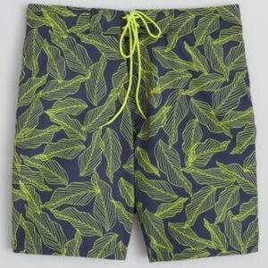 Victorox Navy and Lime Leaf Print Men's Swim Shorts XL
